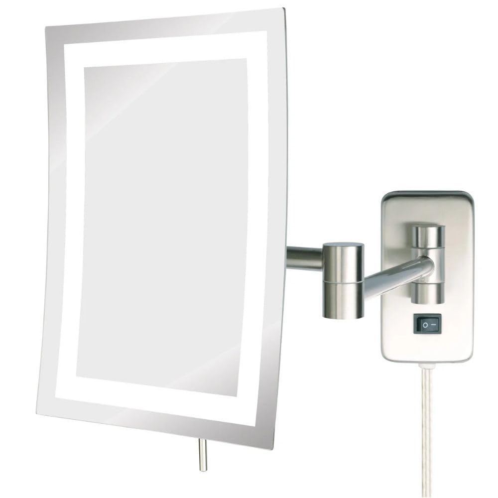 JERDON Hardwired Wall-Mount Makeup Mirror - 5X/1X - Nickel - JRT710NLD