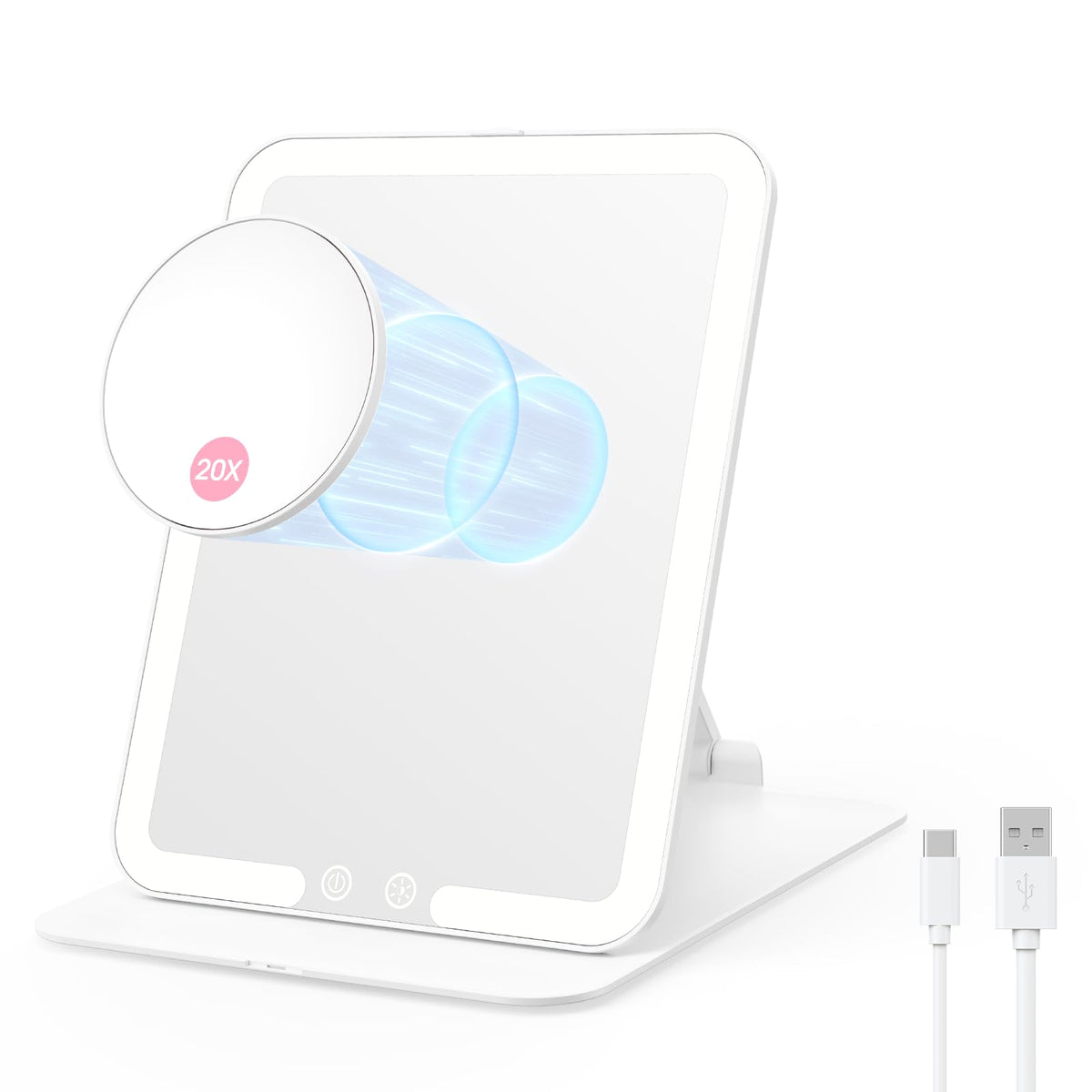 Benbilry Foldable Travel Makeup Mirror with Lights & 20X Magnifying, White