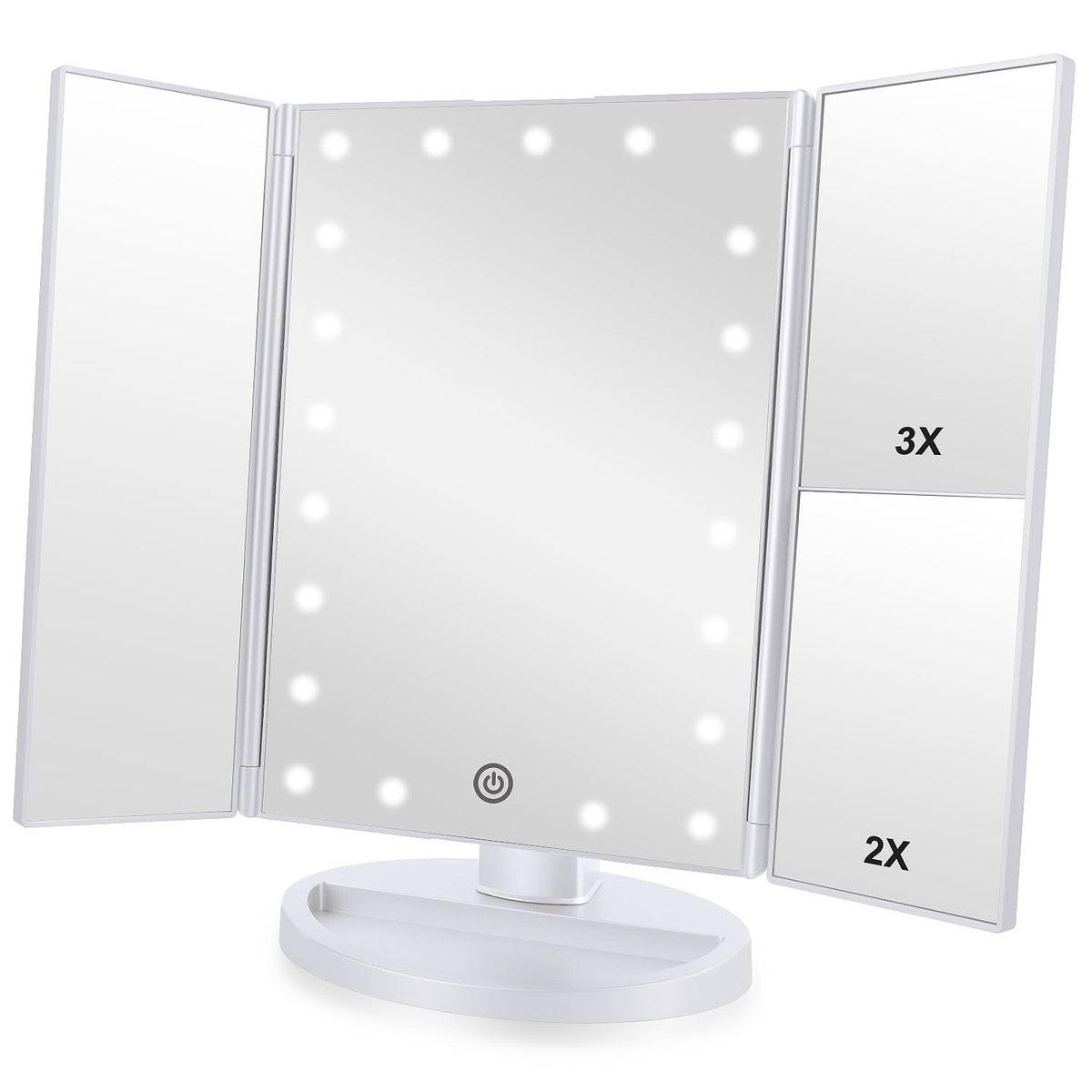 Flymiro Tri-fold Lighted Vanity Makeup Mirror with 3x/2x Magnification,Light up Mirror for Makeup,Touch Screen 21 LEDs,180° Rotation Countertop Cosmetic Mirror,Gifts for Women Mom Teen Girls