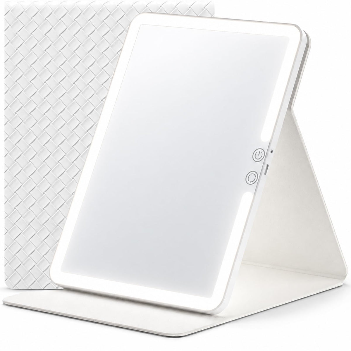 HUGOAI Travel Makeup Mirror with Lights, Soft-Grain White, 11.9"