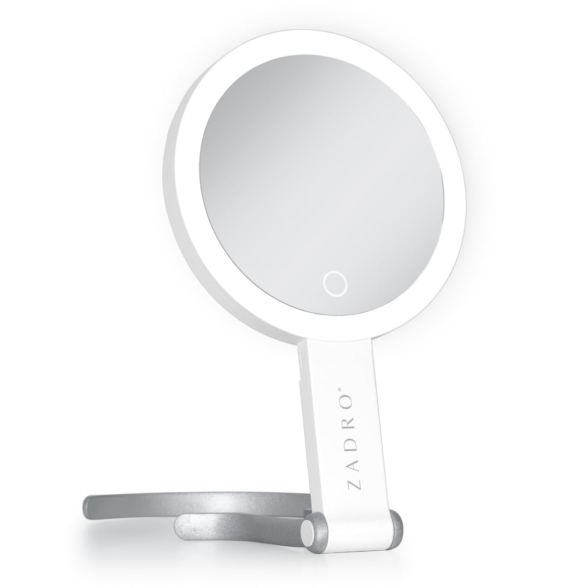 Zadro LED Lighted Makeup Mirror, 2-Sided with 1x & 10x Magnification, Rechargeable Portable Vanity Mirror with 3 Dimmable Color Settings, Handheld & Hands-Free Design, 6.25 Inch (Neutral/French Blue)