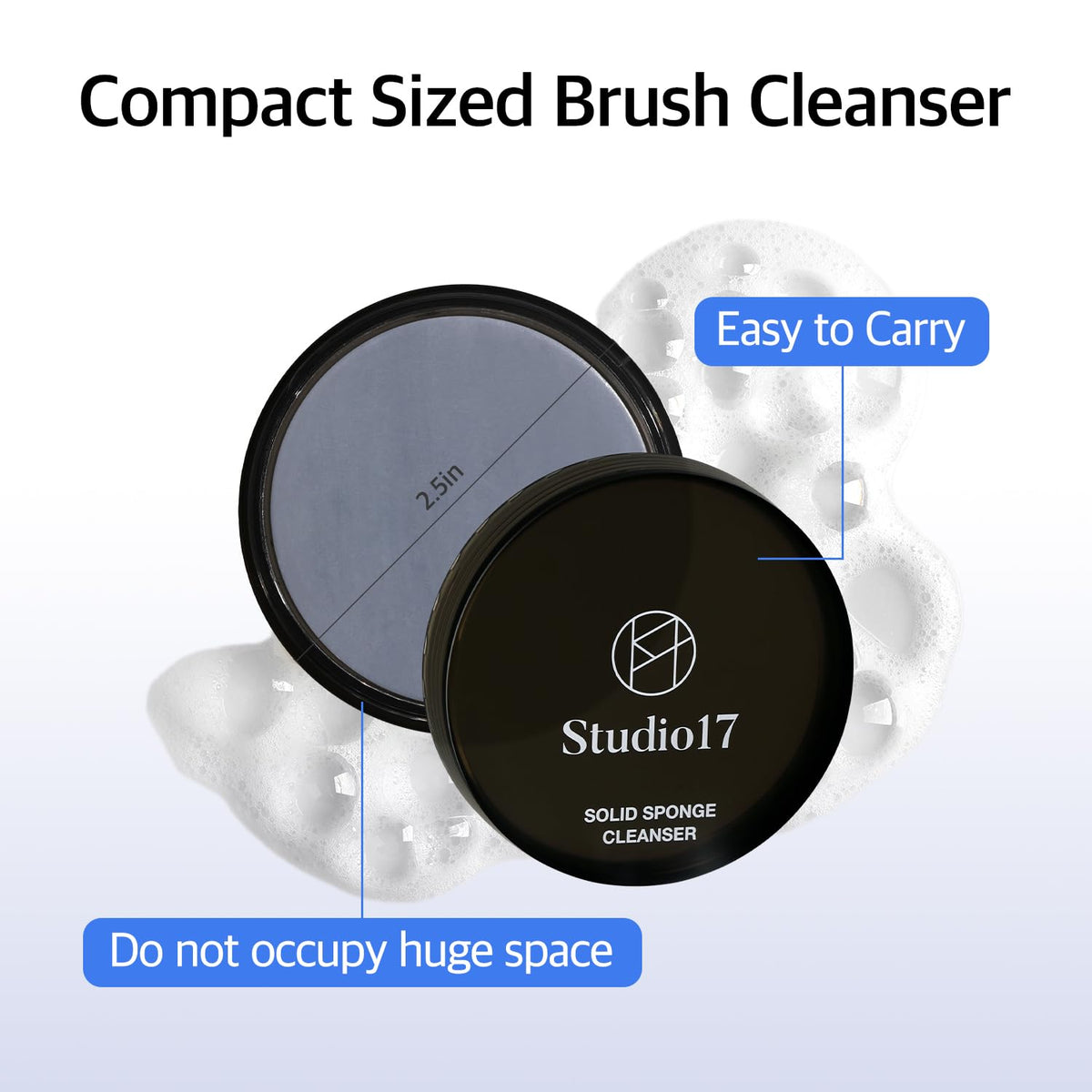 STUDIO17 Solid Makeup Brush Cleaner | Convenient Makeup Cleaner for Brushes & Puffs/Sponges | Makeup Tool Cleaner Made of Charcoal and Plant-Based Oils | Compact Size