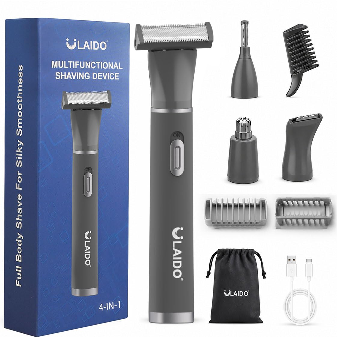 Nose Hair Trimmer for Men, Painless 3 in 1 Grooming Kit for Nose, Ear, Eyebrow & Body Hair, Rechargeable No Pull No Snag Trimming with 3 Waterproof Replacement Heads, Easy Cleansing