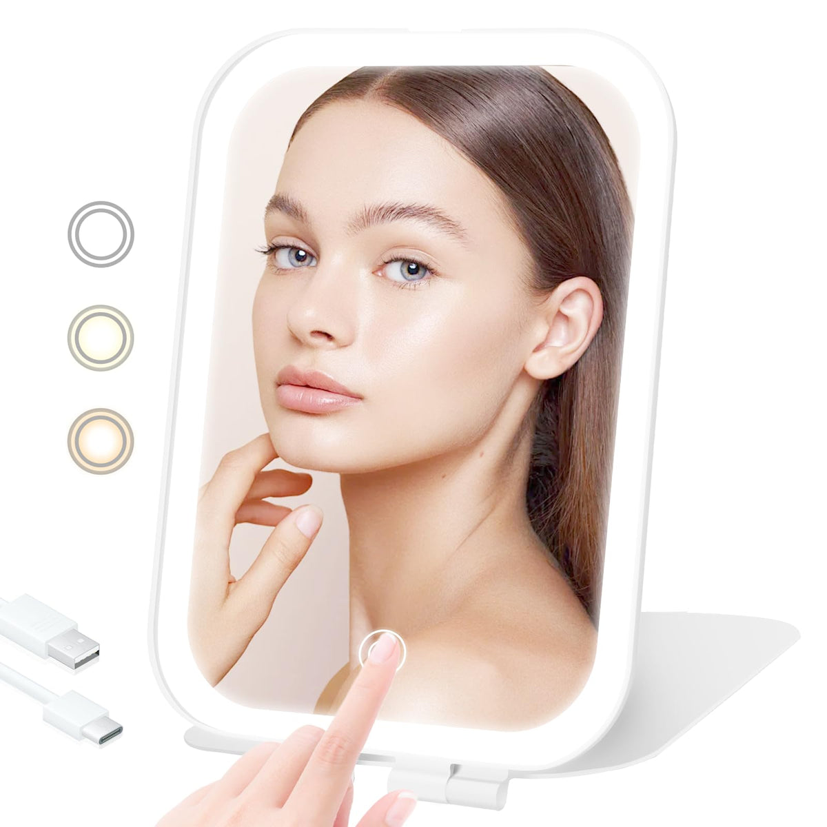 Travel Makeup Mirror, Portable Rechargeable Mirror with Lights