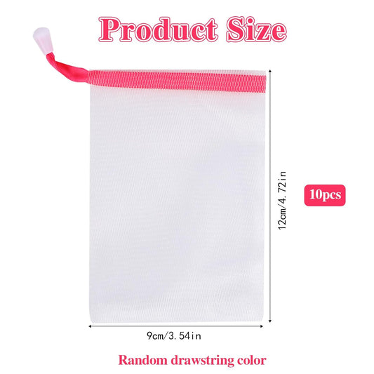 10 PCS Soap Bags Handmade Soap Bubble Mesh Bags Exfoliating Soap Saver Pouch Net Bags with Drawstring Body Facial Cleaning Tool for Bath and shower, Assorted Colors
