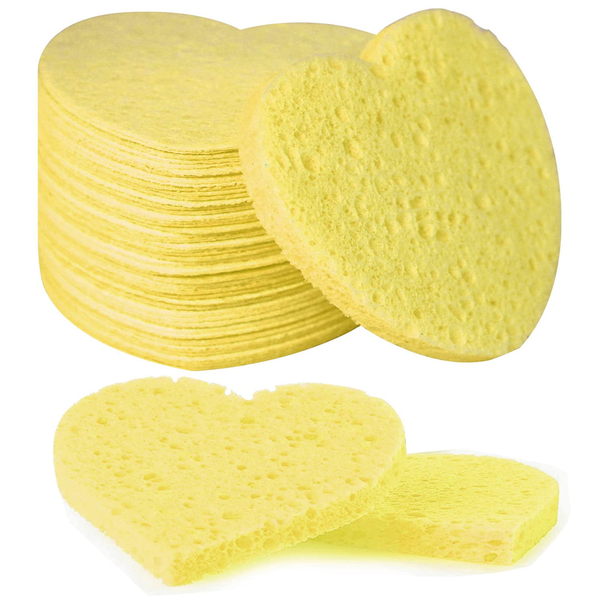 100-Count Compressed Facial Sponges for Estheticians Heart Shape Natural Cellulose Sponge Professional Cosmetic Spa Sponges for Face Cleansing, Massage, Pore Exfoliating, Mask, Makeup Removal, Black