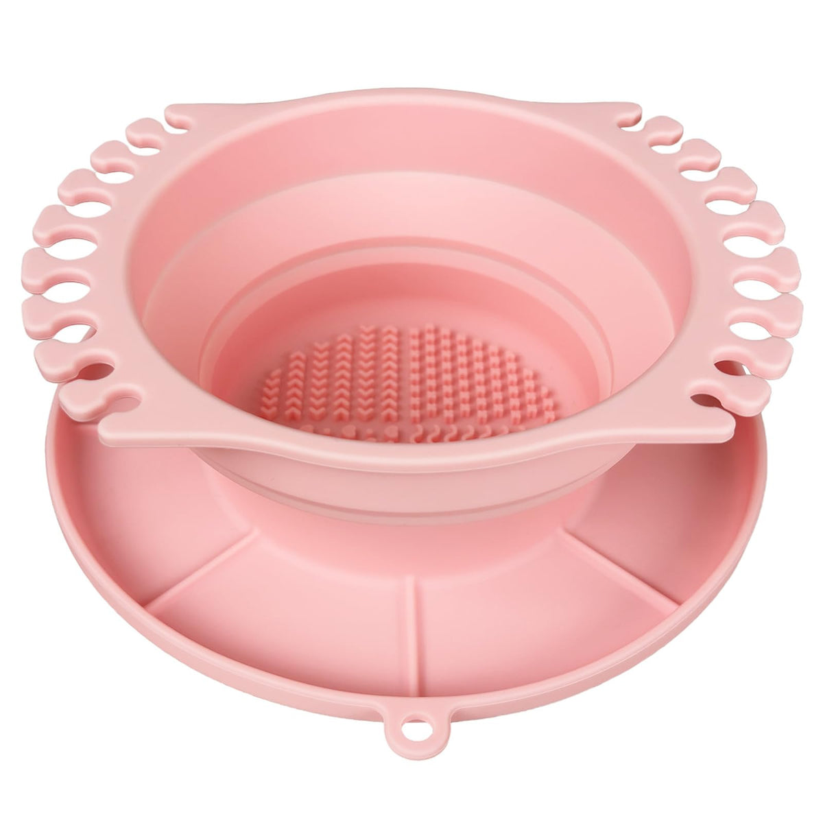 Foldable Silicone Makeup Brush Cleaner Bowl - Portable Cleaning Tool for Brushes, Powder Puffs and Sponges Apricot