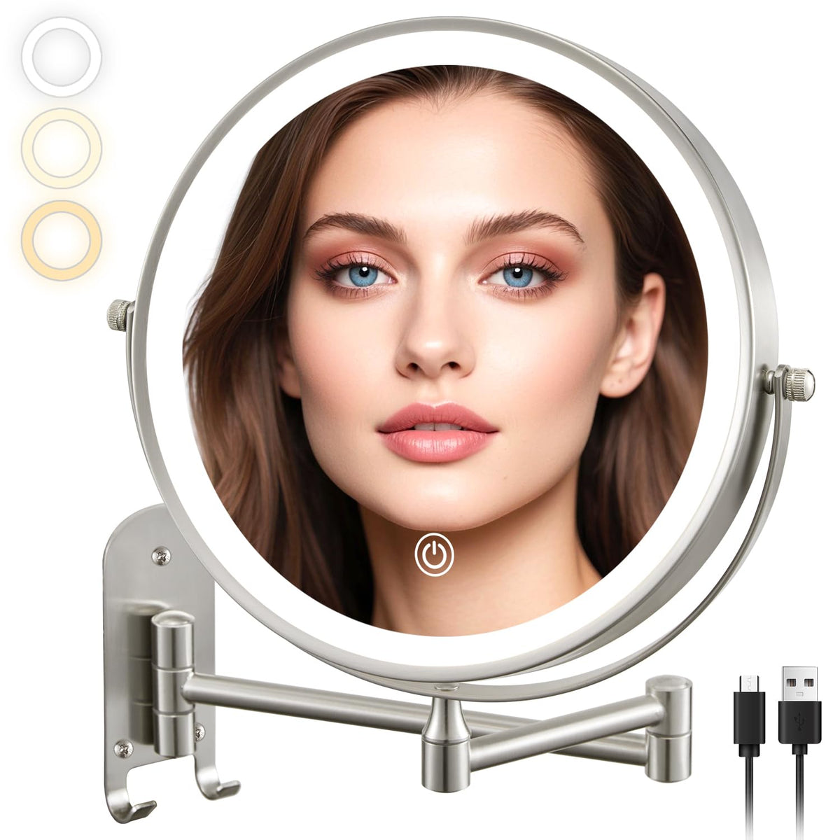 Wall Mounted Makeup Mirror - 1X/10X Magnifying Mirror Double Sided, 8 Inch Extendable Bathroom Mirror, Nickel Finish