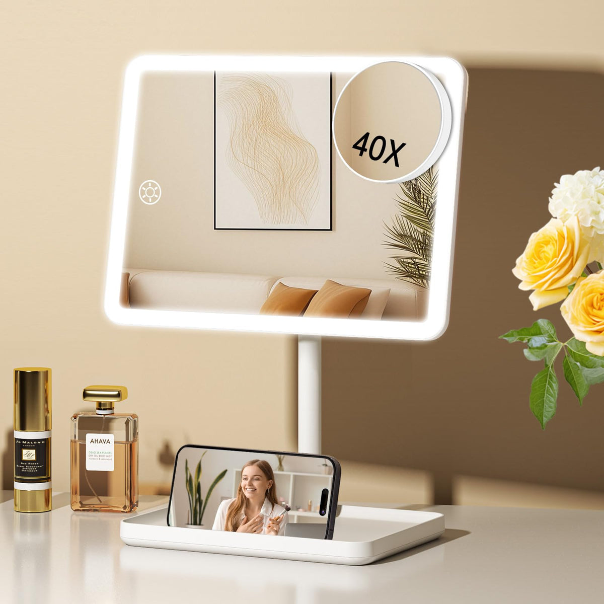 FUNTOUCH Rechargeable Vanity Makeup Mirror with Lights, White