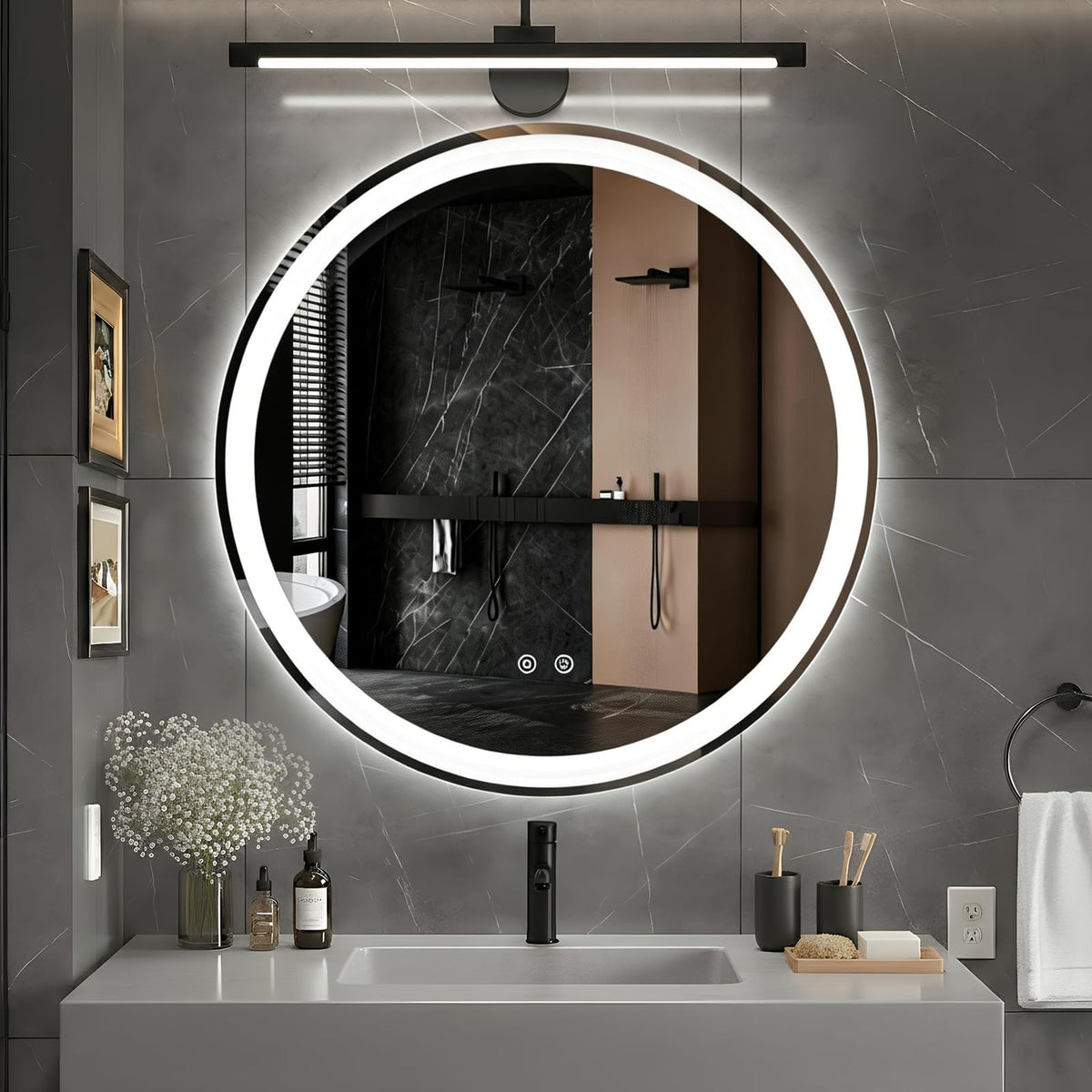 DUMOS 28 Inch Round LED Bathroom Mirror with Lights, Circle Vanity Mirror