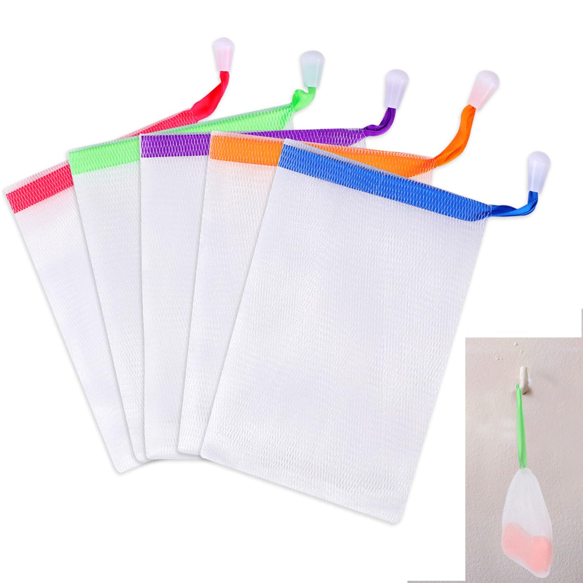 10 PCS Soap Bags Handmade Soap Bubble Mesh Bags Exfoliating Soap Saver Pouch Net Bags with Drawstring Body Facial Cleaning Tool for Bath and shower, Assorted Colors