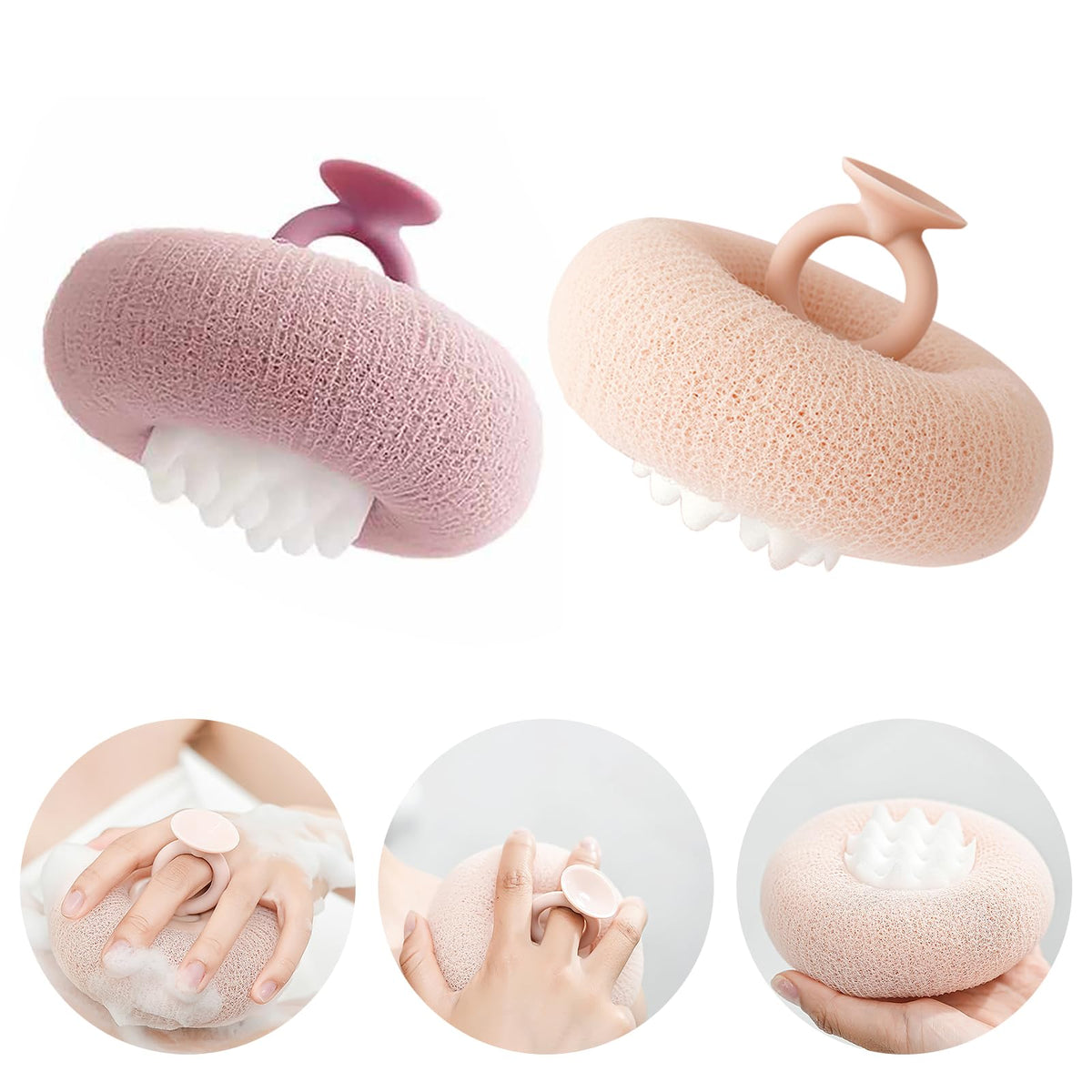 2-in-1 Sunflower Shower Sponge with Suction Cup | Exfoliating Bath Sponge for Soft Skin | Hypoallergenic & Eco-Friendly Body Scrubber for Spa-Like Luxury (Purple)
