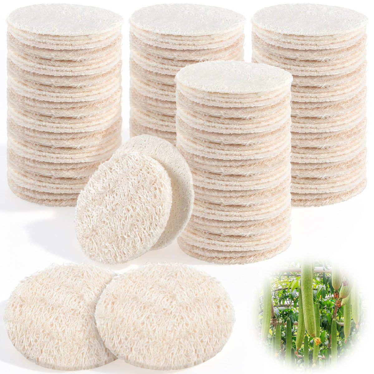 Bokon 100 Pcs Loofah Exfoliating Face Pads 2.36" Round, Beige