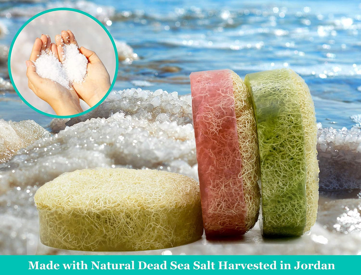Loofah Soap Lemongrass | Large Exfoliating & Therapeutic Hand Made Loofa Soap Luffa Bar Sponge with Organic Essential Oils & Dead Sea Salts | 250g/8.8oz