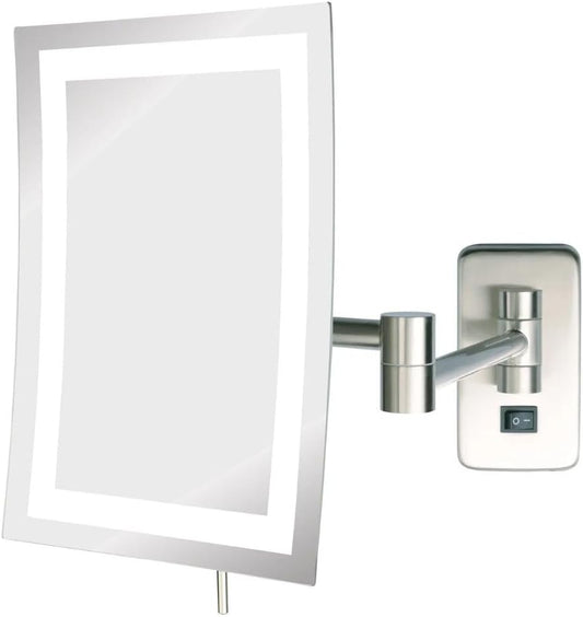 JERDON Hardwired Wall-Mount Makeup Mirror - 5X/1X - Nickel - JRT710NLD