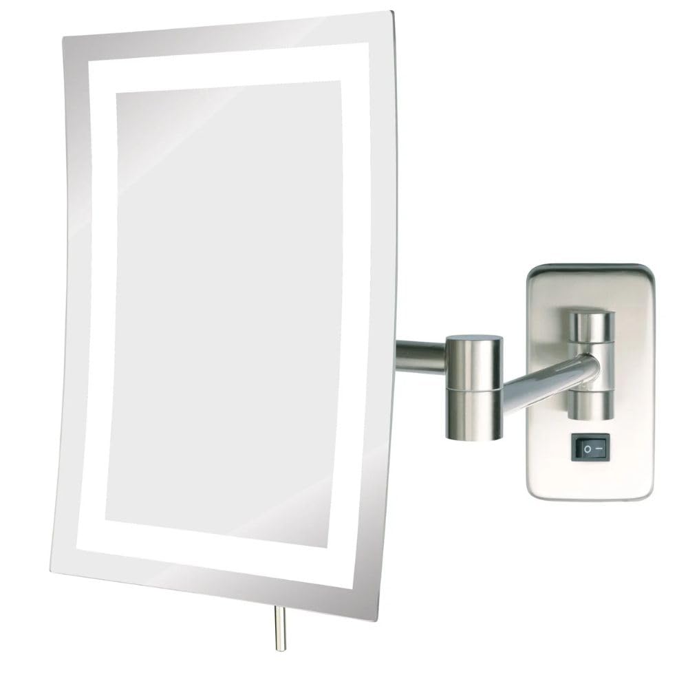 JERDON Hardwired Wall-Mount Makeup Mirror - 5X/1X - Nickel - JRT710NLD
