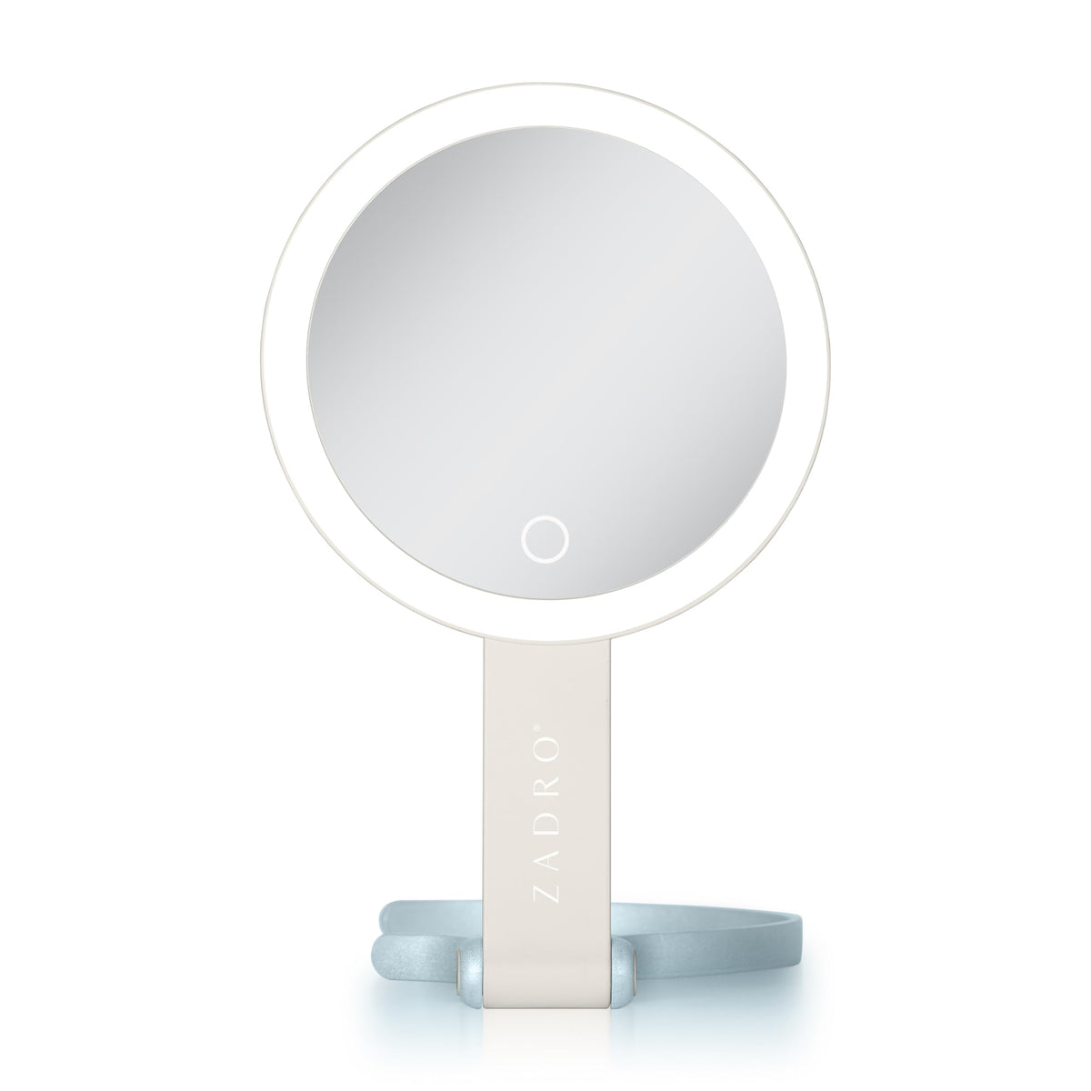 Zadro LED Lighted Makeup Mirror, 2-Sided with 1x & 10x Magnification, Rechargeable Portable Vanity Mirror with 3 Dimmable Color Settings, Handheld & Hands-Free Design, 6.25 Inch (Neutral/French Blue)