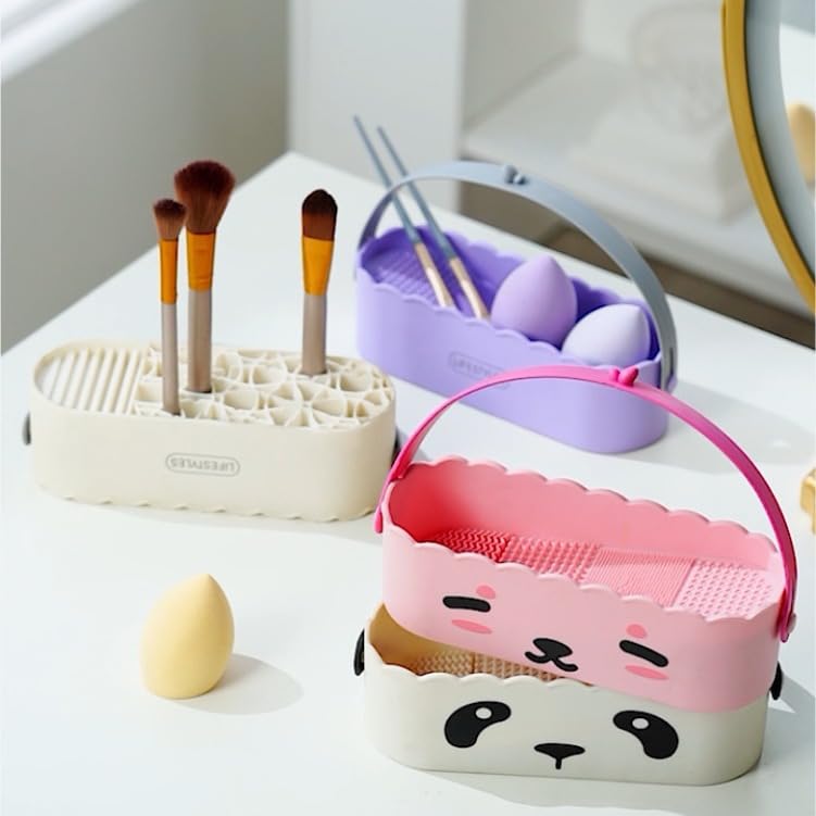 Makeup Brush Cleaner 3 in 1 Silicone Cleaner Bowl and Suspension Drying Rack,Slope Silicone Makeup Brush Cleaning Bowl Cleaning Tool,Cleaning The Dry Makeup Sponge,Powder Puff,Makeup Brush