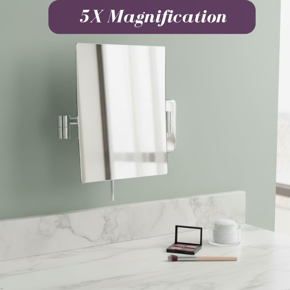 JERDON Wall-Mounted Makeup Mirror - 5X Magnification - Chrome - JRT695C