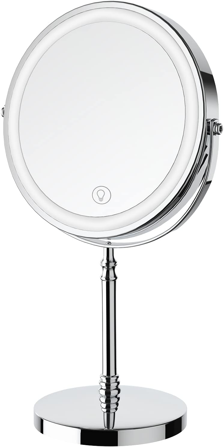 DEIOVWXS Makeup Mirror, Rechargeable Vanity Mirror with 3 Lights, 1X/10X