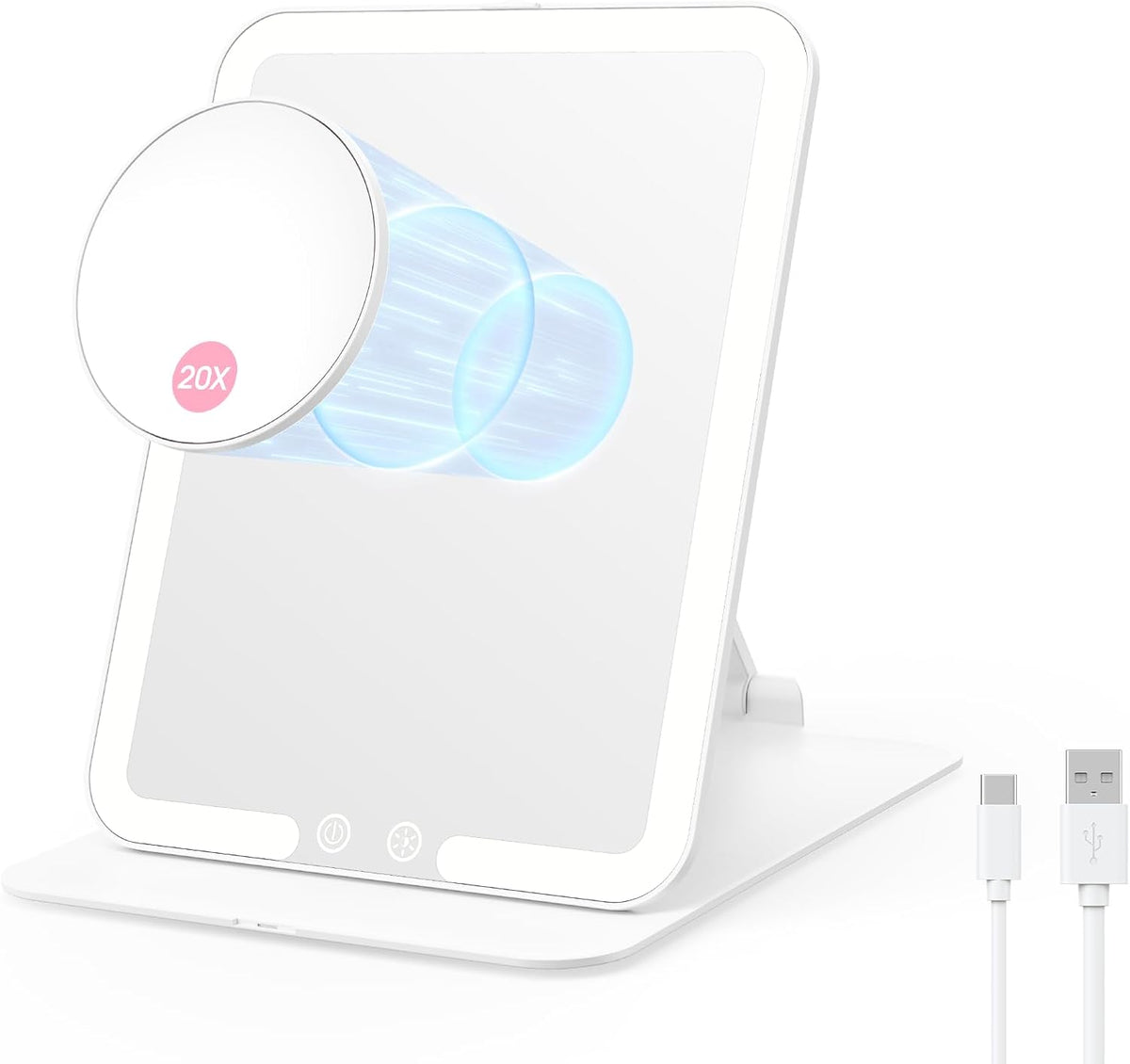 Benbilry Foldable Travel Makeup Mirror with Lights & 20X Magnifying, White
