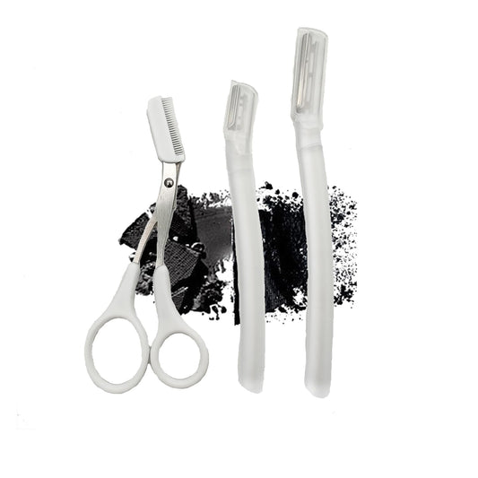 Eyebrow Razors Sets, 2PCS Razor with Protective Cover, 1PCS Scissor, Facial Hairs Peach Fuzz Removal, Face Shavers (Clear)