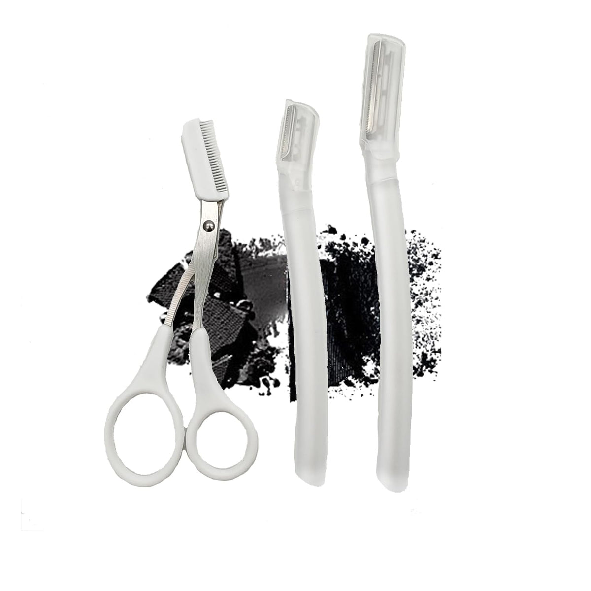 Eyebrow Razors Sets, 2PCS Razor with Protective Cover, 1PCS Scissor, Facial Hairs Peach Fuzz Removal, Face Shavers (Clear)