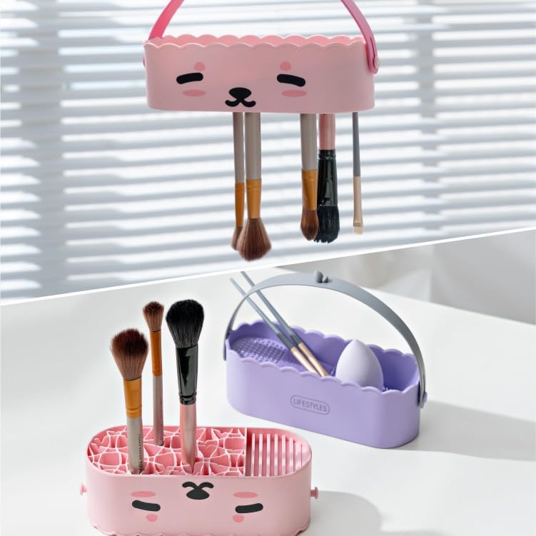Makeup Brush Cleaner 3 in 1 Silicone Cleaner Bowl and Suspension Drying Rack,Slope Silicone Makeup Brush Cleaning Bowl Cleaning Tool,Cleaning The Dry Makeup Sponge,Powder Puff,Makeup Brush