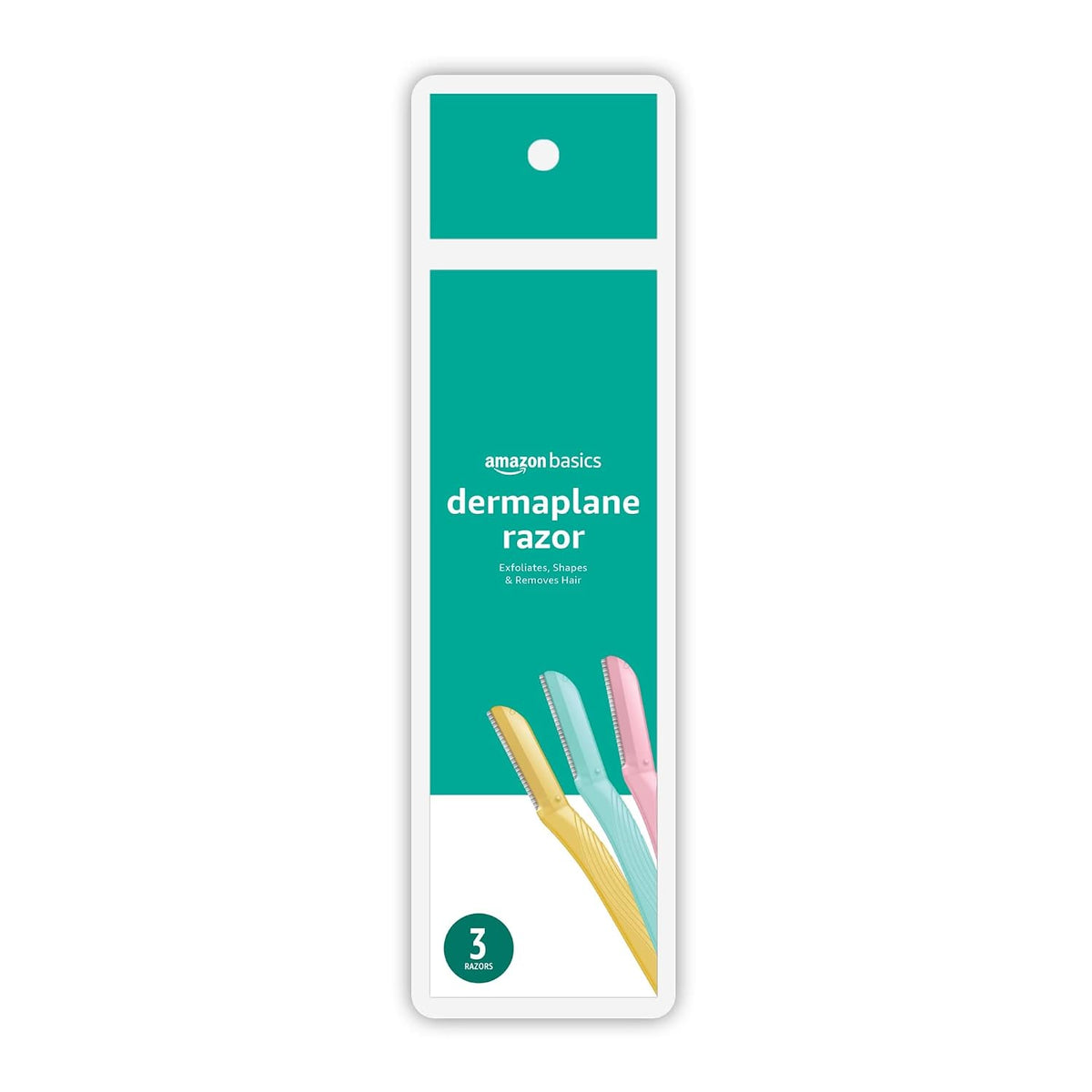 Amazon Basics Women's Dermaplaning Tool, Peach Fuzz Remover, Facial Hair Removal, Exfoliating Face Razor with Microguard Blade for Safe Eyebrow Shaping, Includes Blade Cover, Multicolor, 3 Count