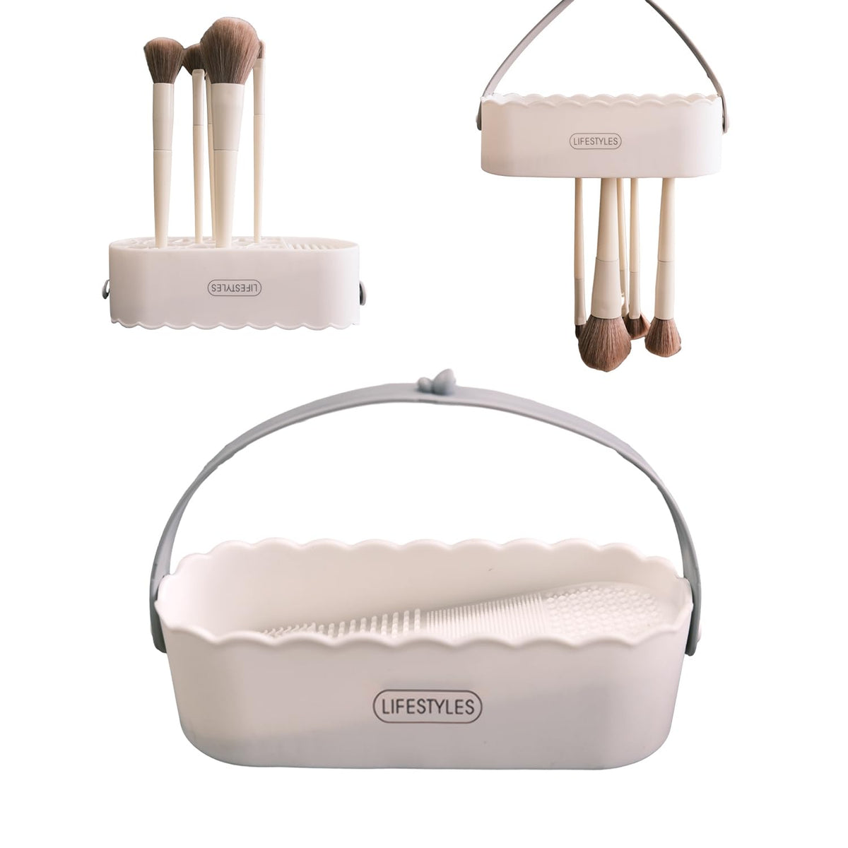 Makeup Brush Cleaner 3 in 1 Silicone Cleaner Bowl and Suspension Drying Rack,Slope Silicone Makeup Brush Cleaning Bowl Cleaning Tool,Cleaning The Dry Makeup Sponge,Powder Puff,Makeup Brush