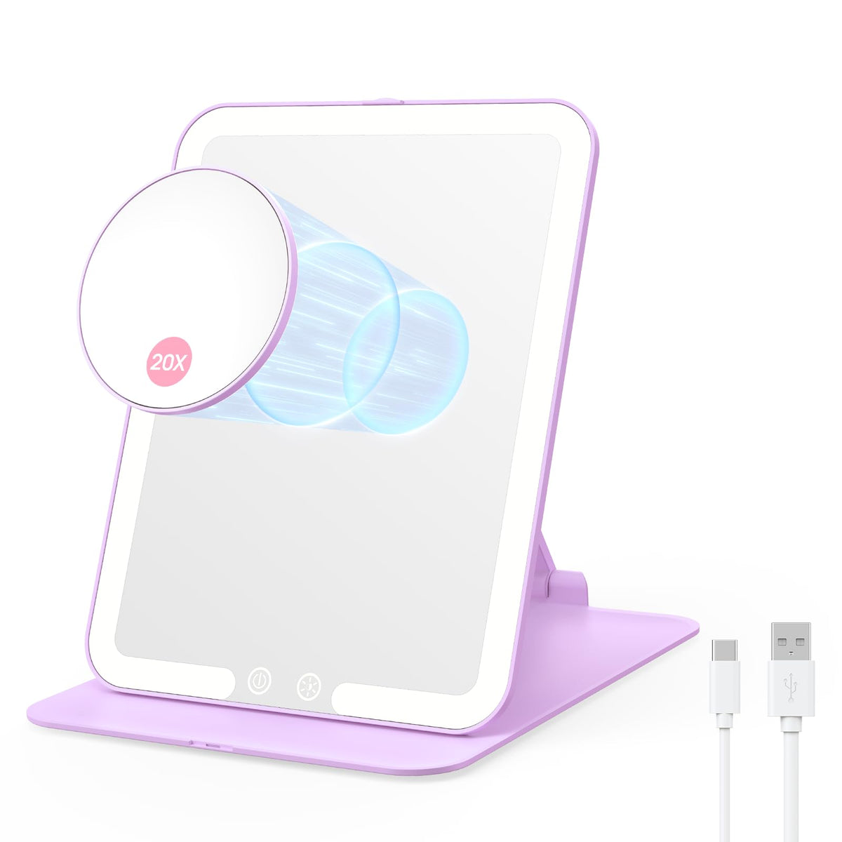 Benbilry Foldable Travel Makeup Mirror with Lights & 20X Magnifying, White