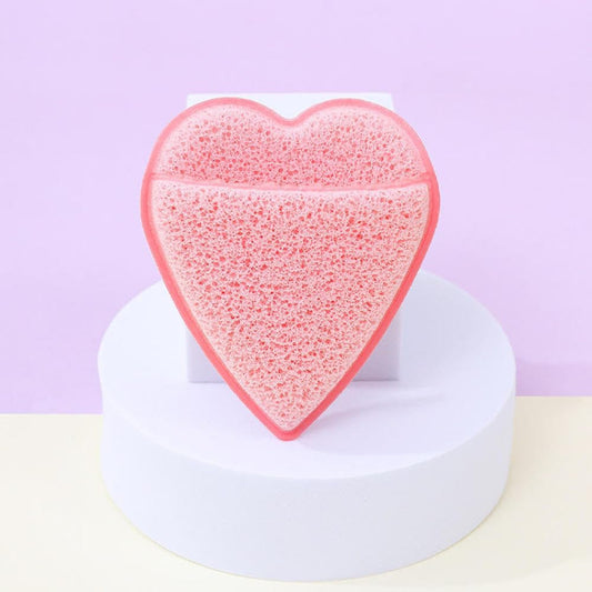 2pcs Exfoliating Sponge Heart Shaped Light Pink Cleansing Puff Glove with Soft Mesh Surface for Daily Wash Makeup Removal Lathering and Travel Use Facial Scrubber