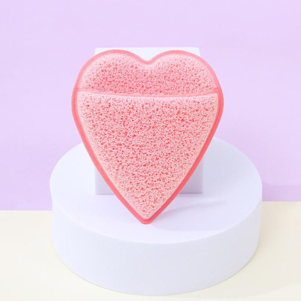 2pcs Exfoliating Sponge Heart Shaped Light Pink Cleansing Puff Glove with Soft Mesh Surface for Daily Wash Makeup Removal Lathering and Travel Use Facial Scrubber