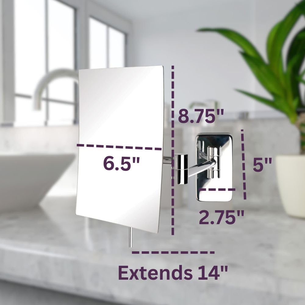 JERDON Wall-Mounted Makeup Mirror - 5X Magnification - Chrome - JRT695C