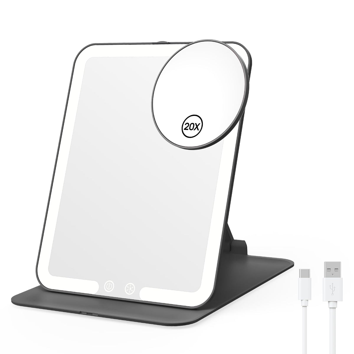 Benbilry Foldable Travel Makeup Mirror with Lights & 20X Magnifying, White