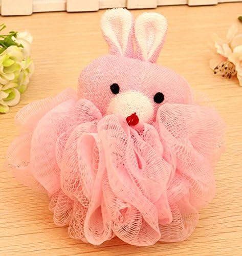 Cartoon Bath Pouf Puff Mesh Bath Sponges with Stuffed Animal Loofah (4 Pack) Rabbit,Bear,Duck,Frog Design