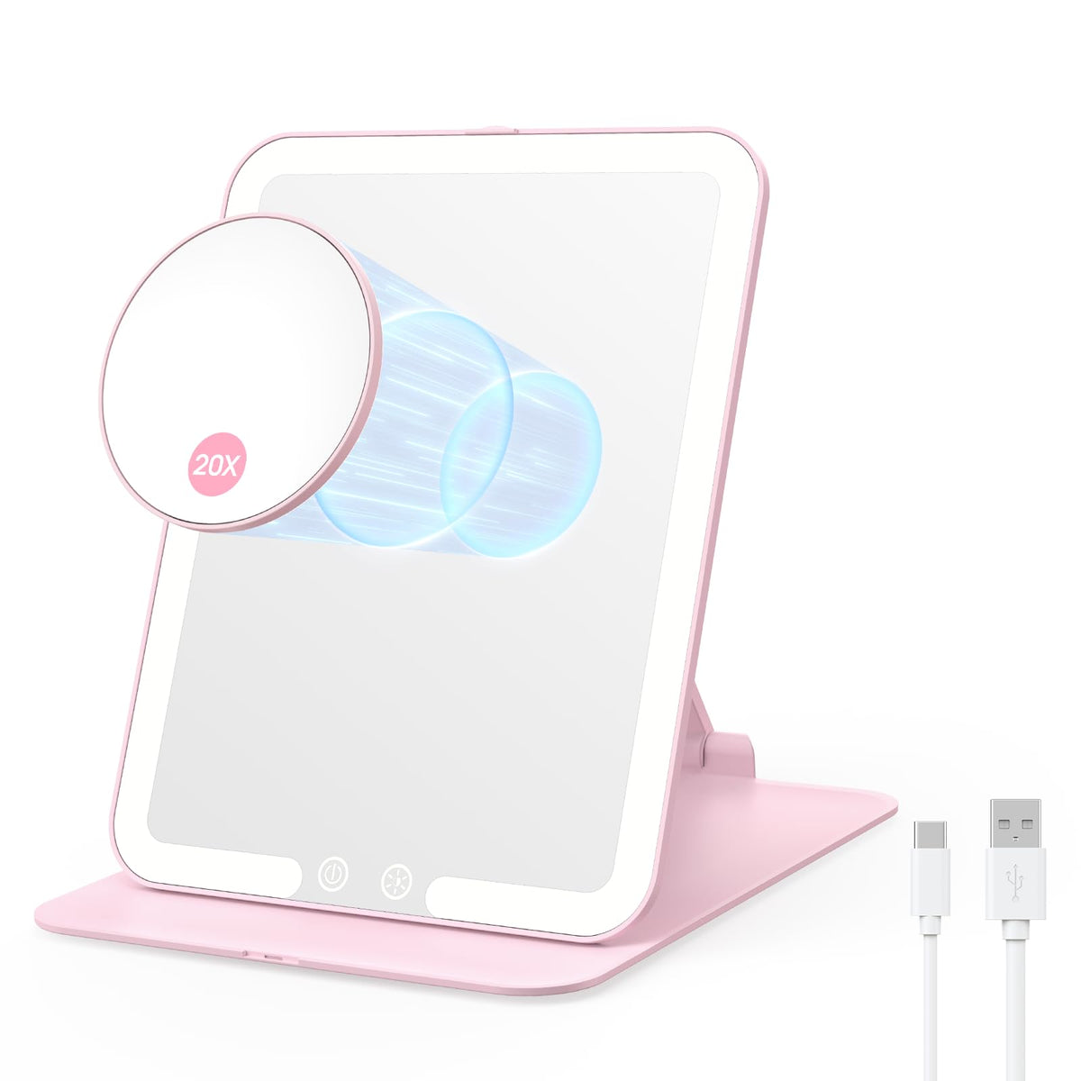 Benbilry Foldable Travel Makeup Mirror with Lights & 20X Magnifying, White