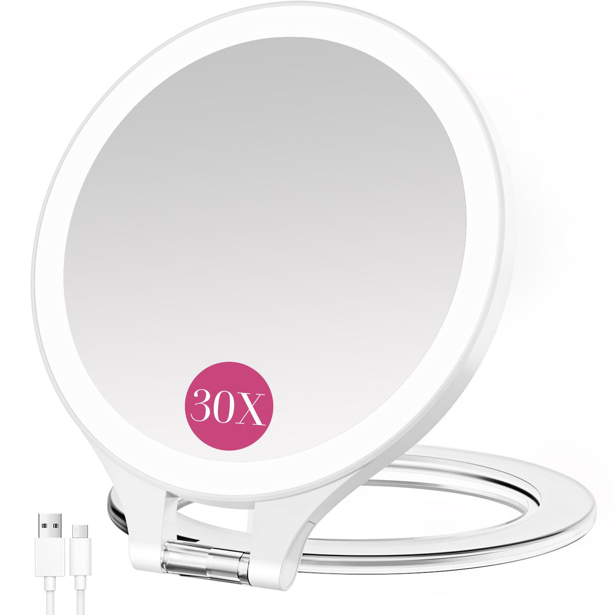 FASCINATE Travel 30X/1X Magnifying Mirror with Light Double Sided Mirror