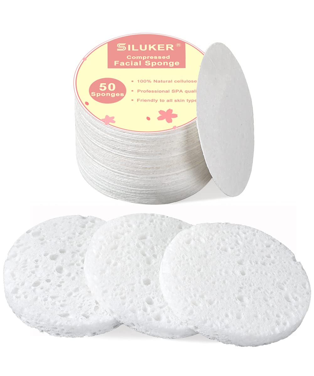 50-Count Compressed Facial Sponges for Daily Face Cleansing, White