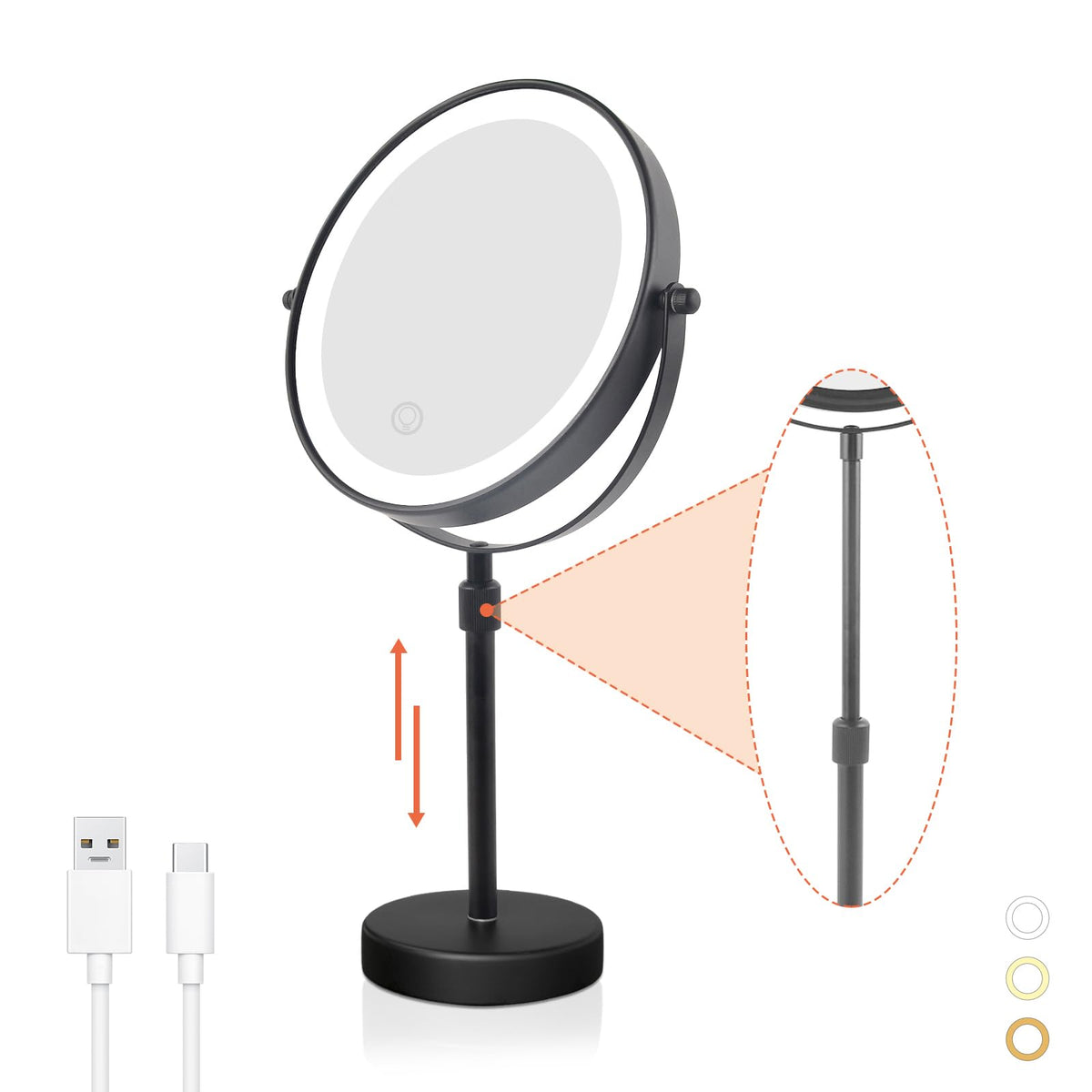 Nicesail Taller Tabletop Makeup Mirror, 8 Inch 5X Magnified, Matte Black