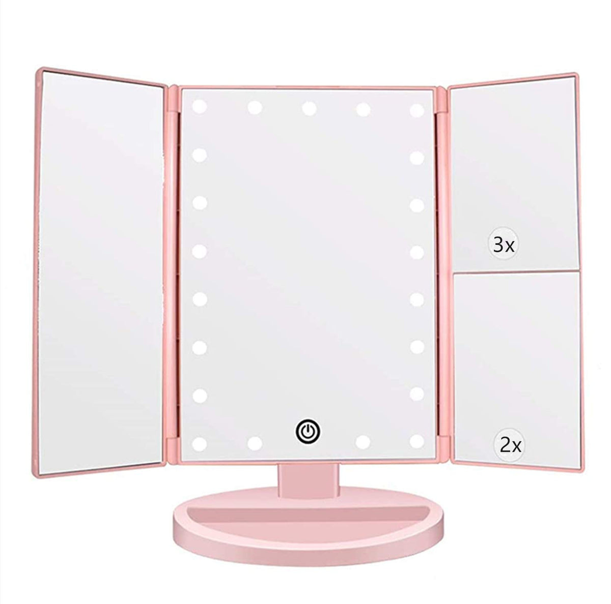 Flymiro Tri-fold Lighted Vanity Makeup Mirror with 3x/2x Magnification,Light up Mirror for Makeup,Touch Screen 21 LEDs,180° Rotation Countertop Cosmetic Mirror,Gifts for Women Mom Teen Girls