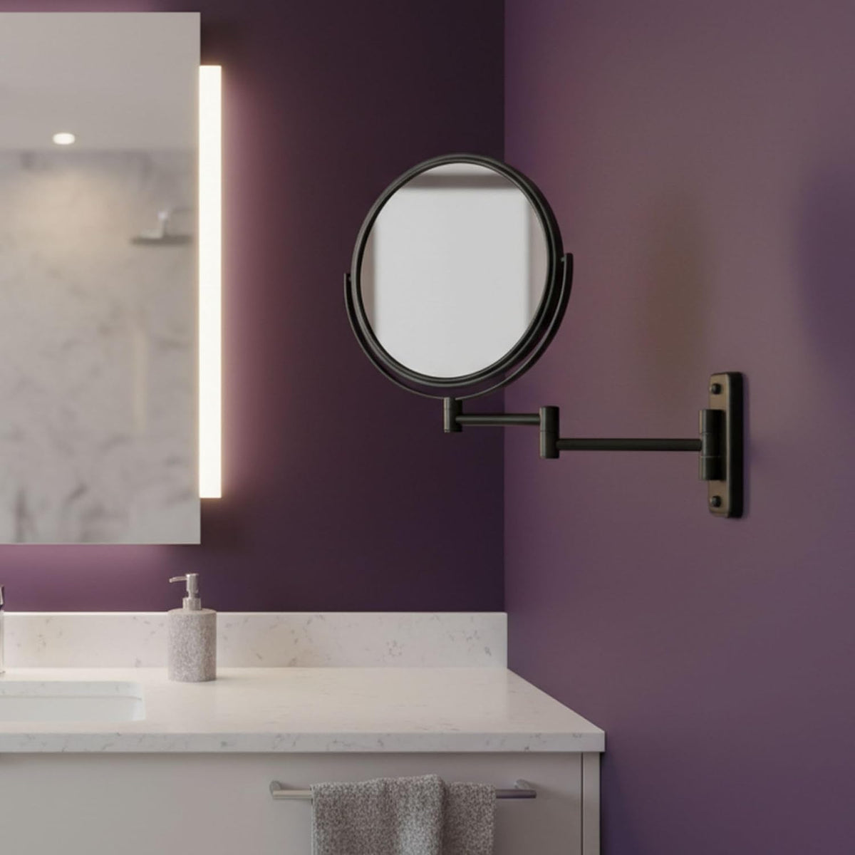 JERDON Wall-Mounted Makeup Mirror - 5X Magnification - Black - JP7506BK