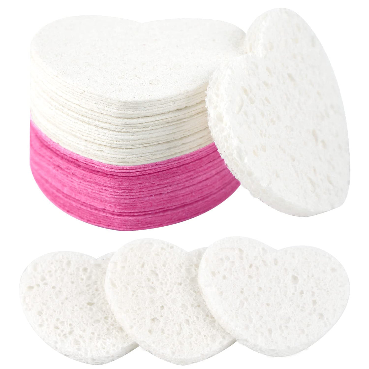 100-Count Compressed Facial Sponges for Estheticians Heart Shape Natural Cellulose Sponge Professional Cosmetic Spa Sponges for Face Cleansing, Massage, Pore Exfoliating, Mask, Makeup Removal, Black