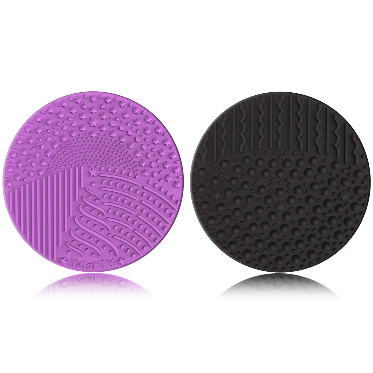 2 Pieces Silicone Makeup Brush Cleaner, YalsFTY Cosmetic Brush Scrubber Mat Pad Cleaning Tool, Dual-Sided Functionality to Accommodate All types of Brushes, Powder Puffs and Sponges (Blue & Peach)