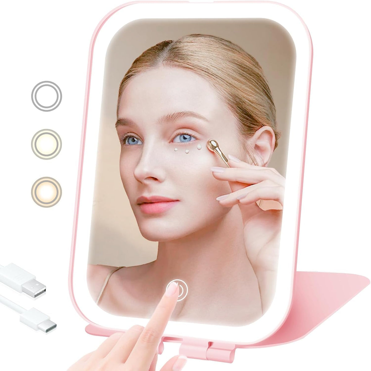 Travel Makeup Mirror, Portable Rechargeable Mirror with Lights