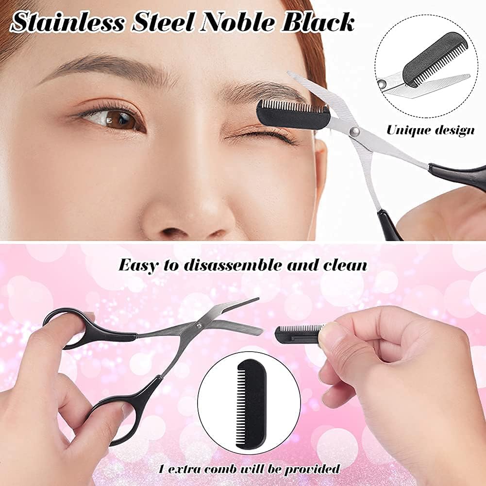 3-in-1 Eyebrow Scissors Kit，for Personal Facial Hair Removal,Multifunctional Ms. Exfoliating Beauty Tool，Including；Eyebrow Comb Scissors, Hair Removal Tweezers,Eyebrow Razor（Black