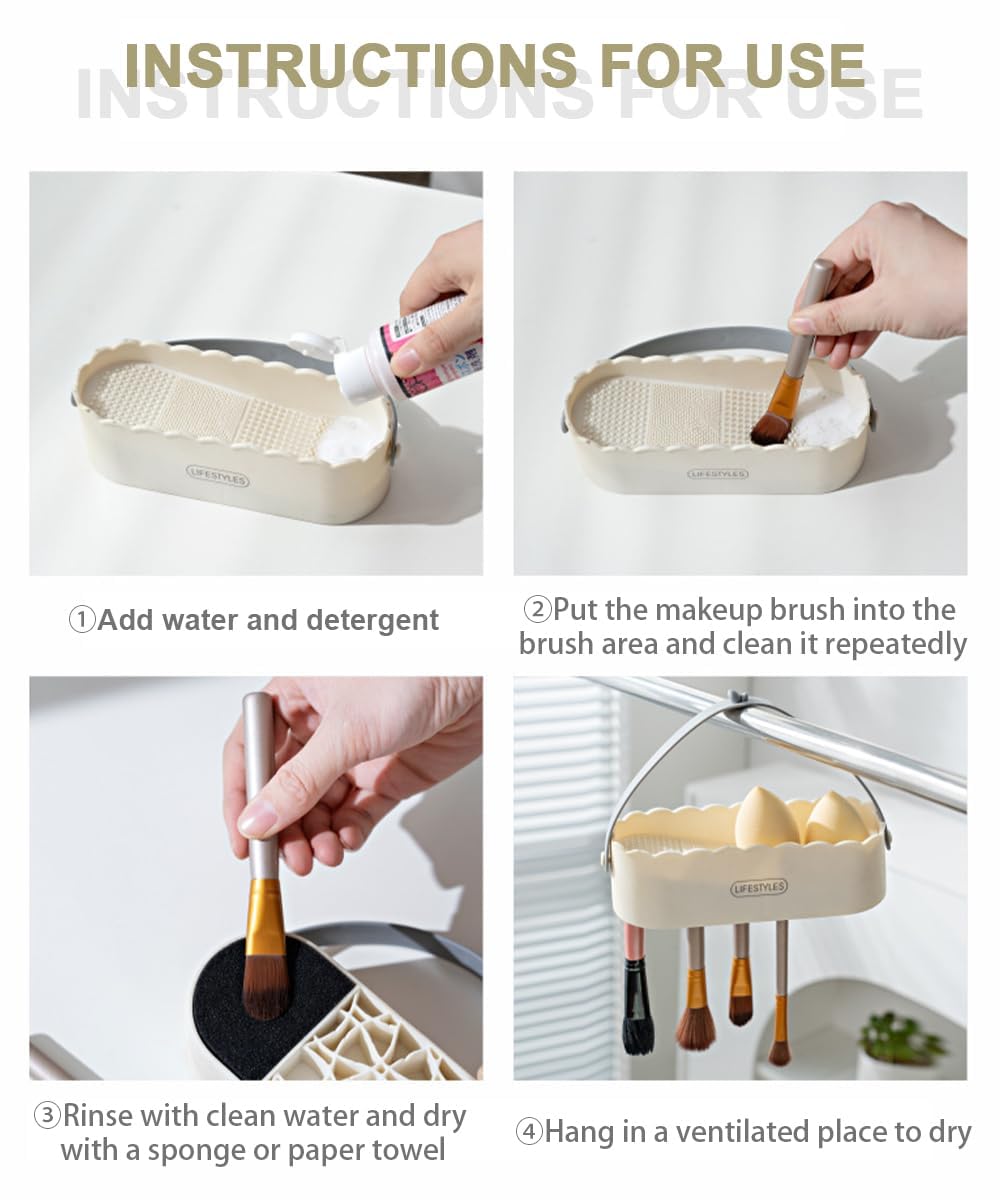 Makeup Brush Cleaner 3 in 1 Silicone Cleaner Bowl and Suspension Drying Rack,Slope Silicone Makeup Brush Cleaning Bowl Cleaning Tool,Cleaning The Dry Makeup Sponge,Powder Puff,Makeup Brush