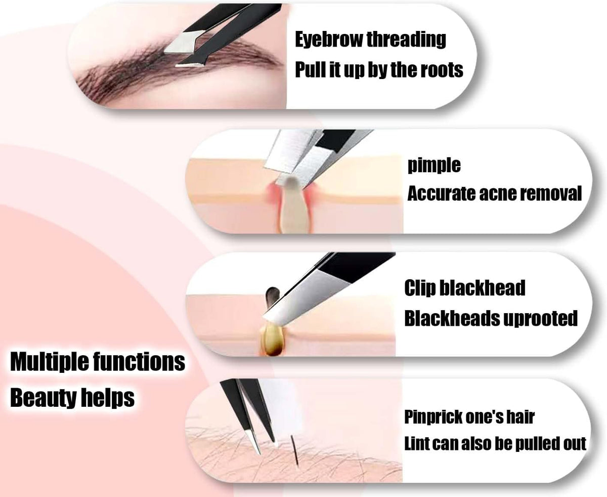 Tweezers for Women Facial Hair Eyebrow Kit Tweezer Set Black