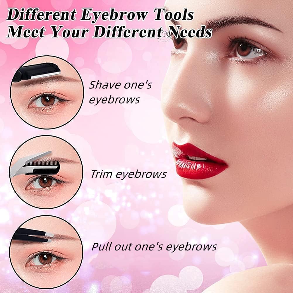 3-in-1 Eyebrow Scissors Kit，for Personal Facial Hair Removal,Multifunctional Ms. Exfoliating Beauty Tool，Including；Eyebrow Comb Scissors, Hair Removal Tweezers,Eyebrow Razor（Black