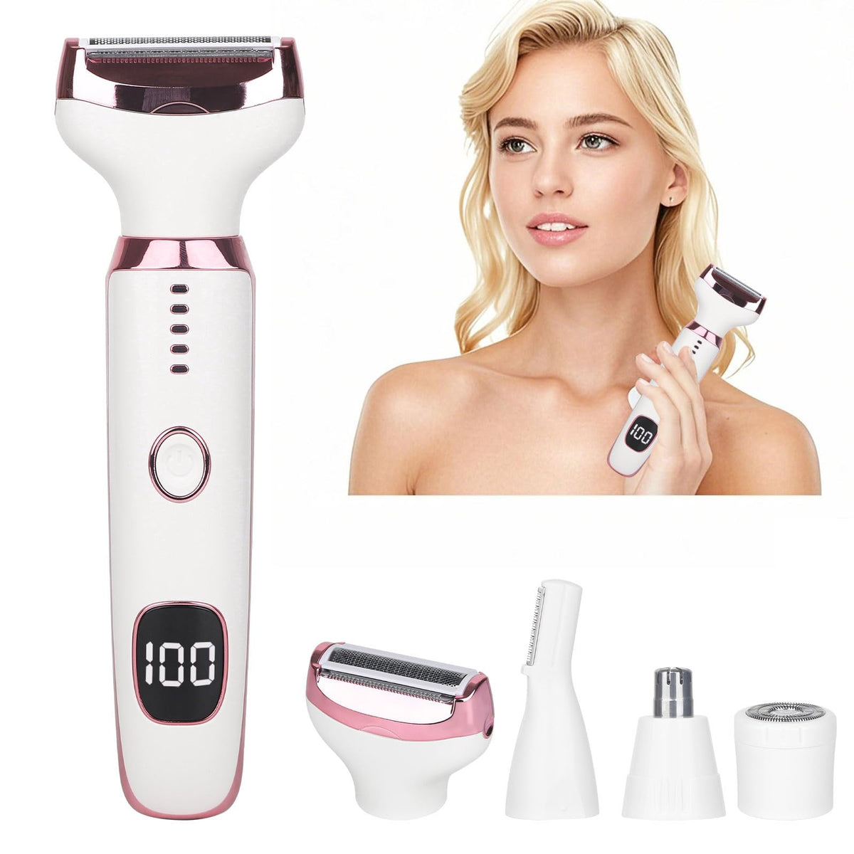 2026 Electric Razor for Women Men,4 in 1 Ladies Wet & Dry Body Razors and Facial Hair Remover,Rechargeable LED Display Hair Removal Kit for Nose Face Body Bikini Hair (White)